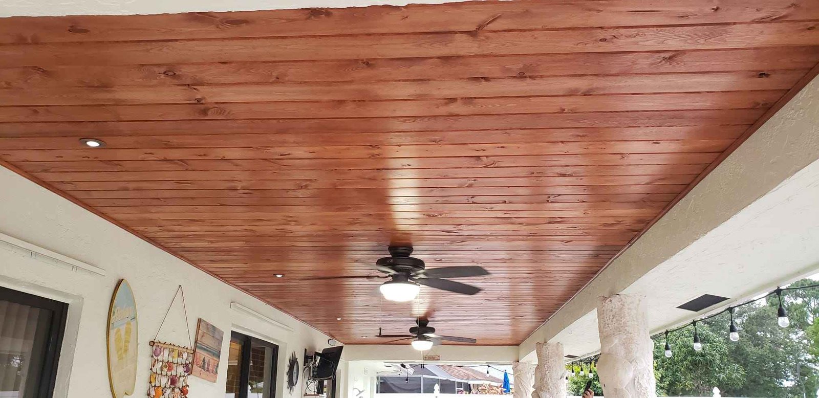 Completed wood patio ceiling renovation